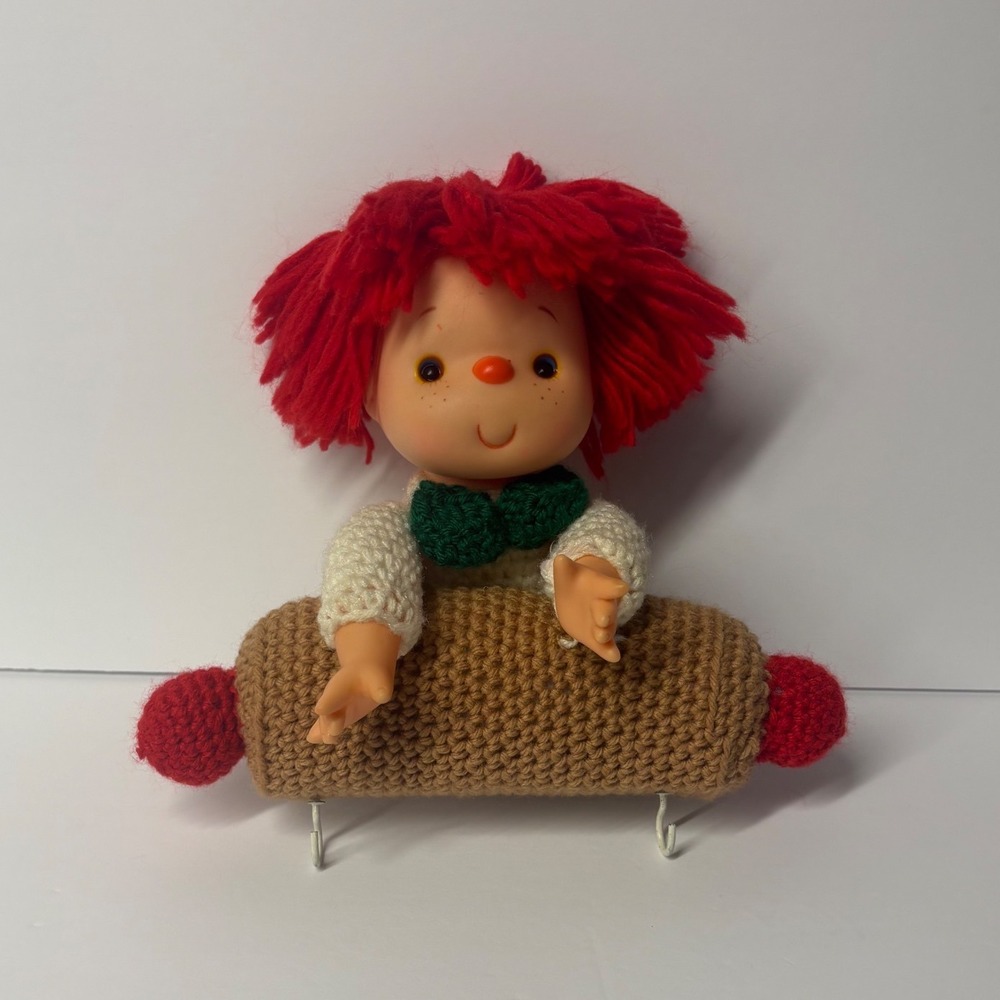 Vintage Strawberry Shortcake Crochet Doll Rolling Pin Retro Kitchen Wall Hanging